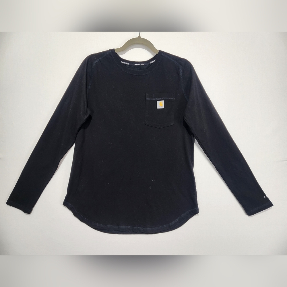 Carhartt Women's Black Long Sleeve Shirt with Logo On Pocket Size M - Picture 1 of 6